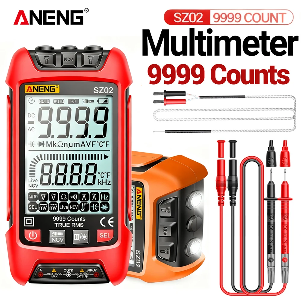 Multimeter ANENG SZ02 9999 Counts Capacitor Backlit LCD Meter Temp Resistance Transistor Tester Home DIY Car Amp Hz NCV Ohm Tool
Multimeter ANENG SZ02 9999 Counts Capacitor Backlit LCD Meter Temp Resistance Transistor Tester Home DIY Car Amp Hz NCV Ohm Tool