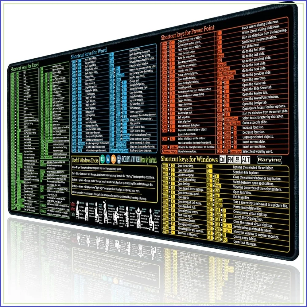 Excel Word PowerPoint Windows Mouse Pad, Non-Slip Waterproof Large Gaming Office Desk Mat, Over 200 Keyboard Shortcuts Mousepad (27.6L x 11.8W inches)
Excel Word PowerPoint Windows Mouse Pad, Non-Slip Waterproof Large Gaming Office Desk Mat, Over 200 Keyboard Shortcuts Mousepad (27.6L x 11.8W inches)