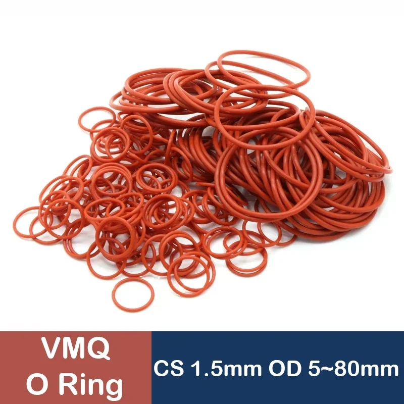 Food Grade red VMQ O Ring Gasket CS 1.5mm OD 5 ~ 80mm Soft silicone material for waterproof sealing 10/50Pcs
Food Grade red VMQ O Ring Gasket CS 1.5mm OD 5 ~ 80mm Soft silicone material for waterproof sealing 10/50Pcs