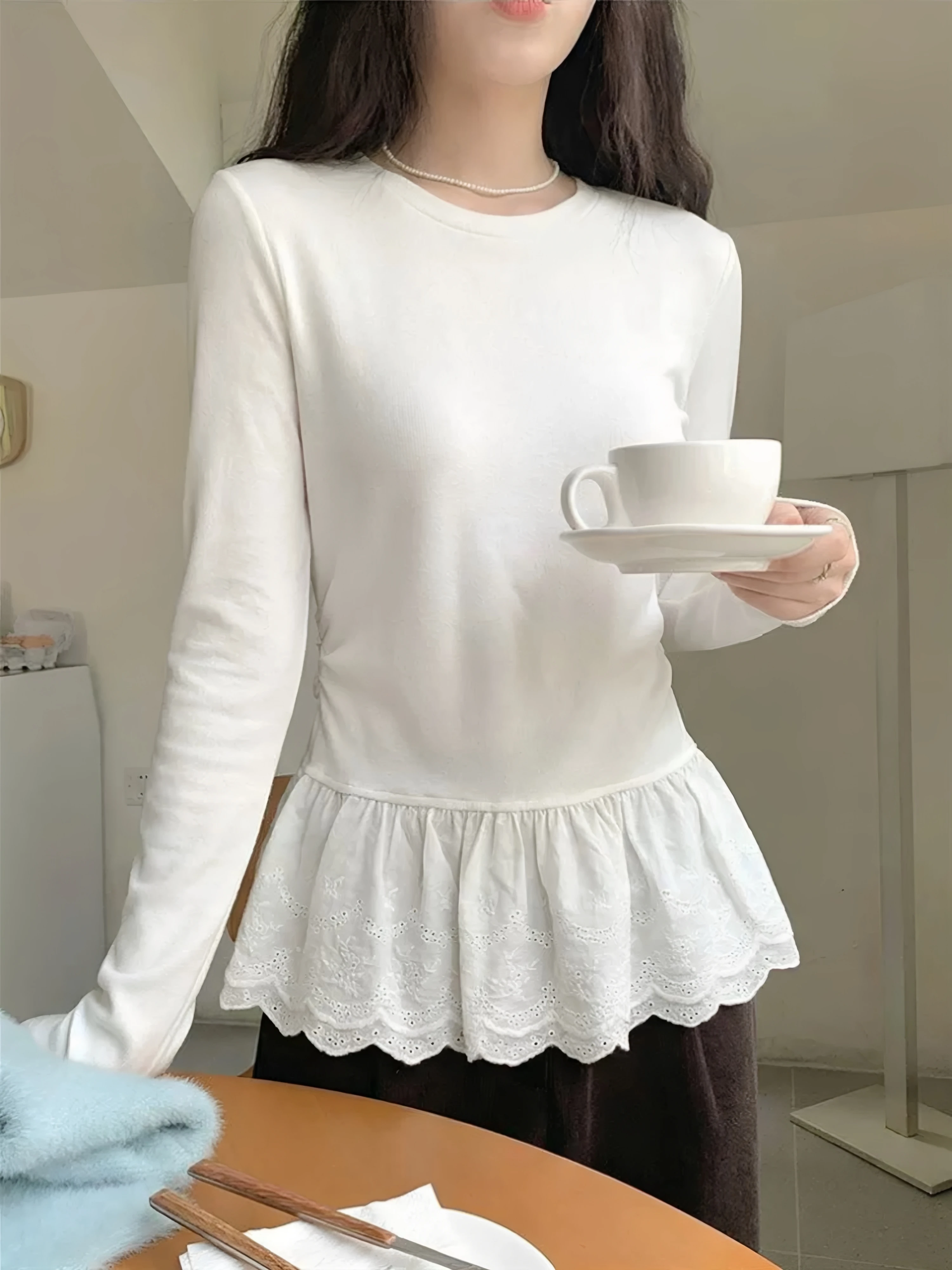 95% Cotton Long Sleeve T-Shirt Women's Ballet Lace Hem Base Shirt Layering Inner Wear Top Large Size Summer Simple Style
95% Cotton Long Sleeve T-Shirt Women's Ballet Lace Hem Base Shirt Layering Inner Wear Top Large Size Summer Simple Style