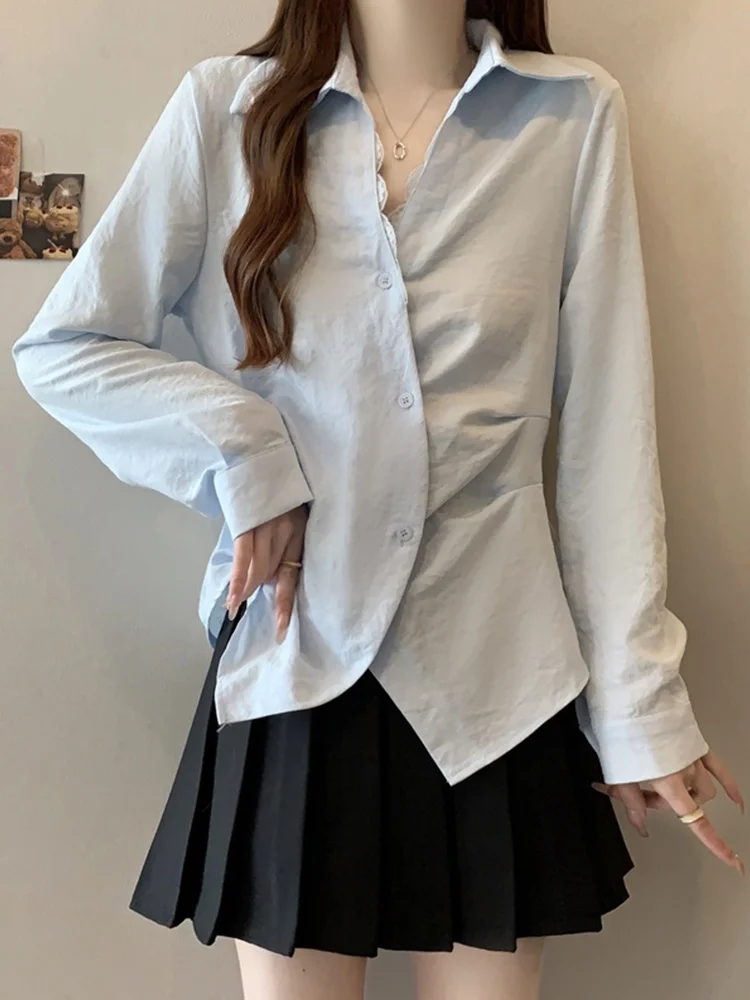 Женская блузка больших размеров с эффектом похудения, кружевным воротником, асимметричным подолом, длинными рукавами и пуговицами, весенняя коллекция
Женская блузка больших размеров с эффектом похудения, кружевным воротником, асимметричным подолом, длинными рукавами и пуговицами, весенняя коллекция