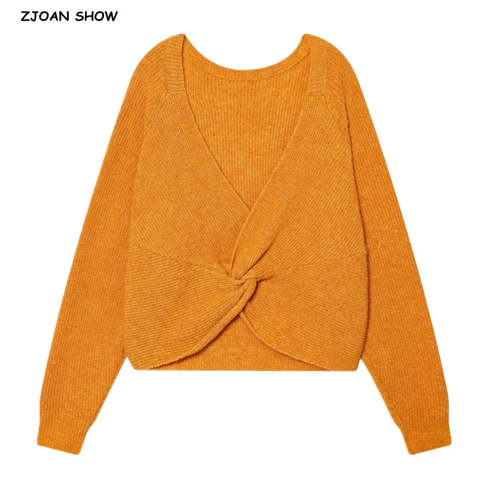 Spring Autumn 2 Wear style orange Deep V neck Front Bow Knitted Sweater Women Long Sleeve Pullover Loose Jumper Short Knitwear
Spring Autumn 2 Wear style orange Deep V neck Front Bow Knitted Sweater Women Long Sleeve Pullover Loose Jumper Short Knitwear