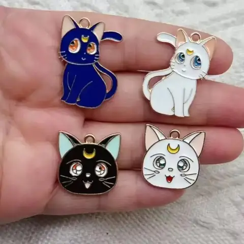 10 Pack Anime Style Luna Black Cat Enamel Charms Cute Animal Pendants DIY Handmade Accessories for Earrings Bracelets