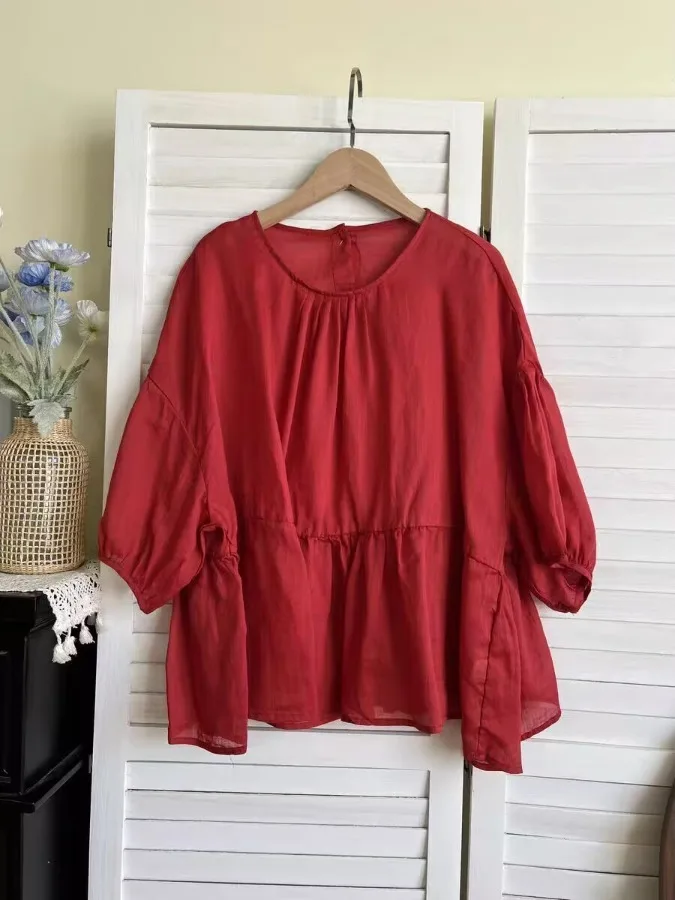 Summer Pure Color Back Button Shirt Large Size Women's Sweet Anti-Aging Whitening Artistic Retro Casual Versatile Top
Summer Pure Color Back Button Shirt Large Size Women's Sweet Anti-Aging Whitening Artistic Retro Casual Versatile Top
