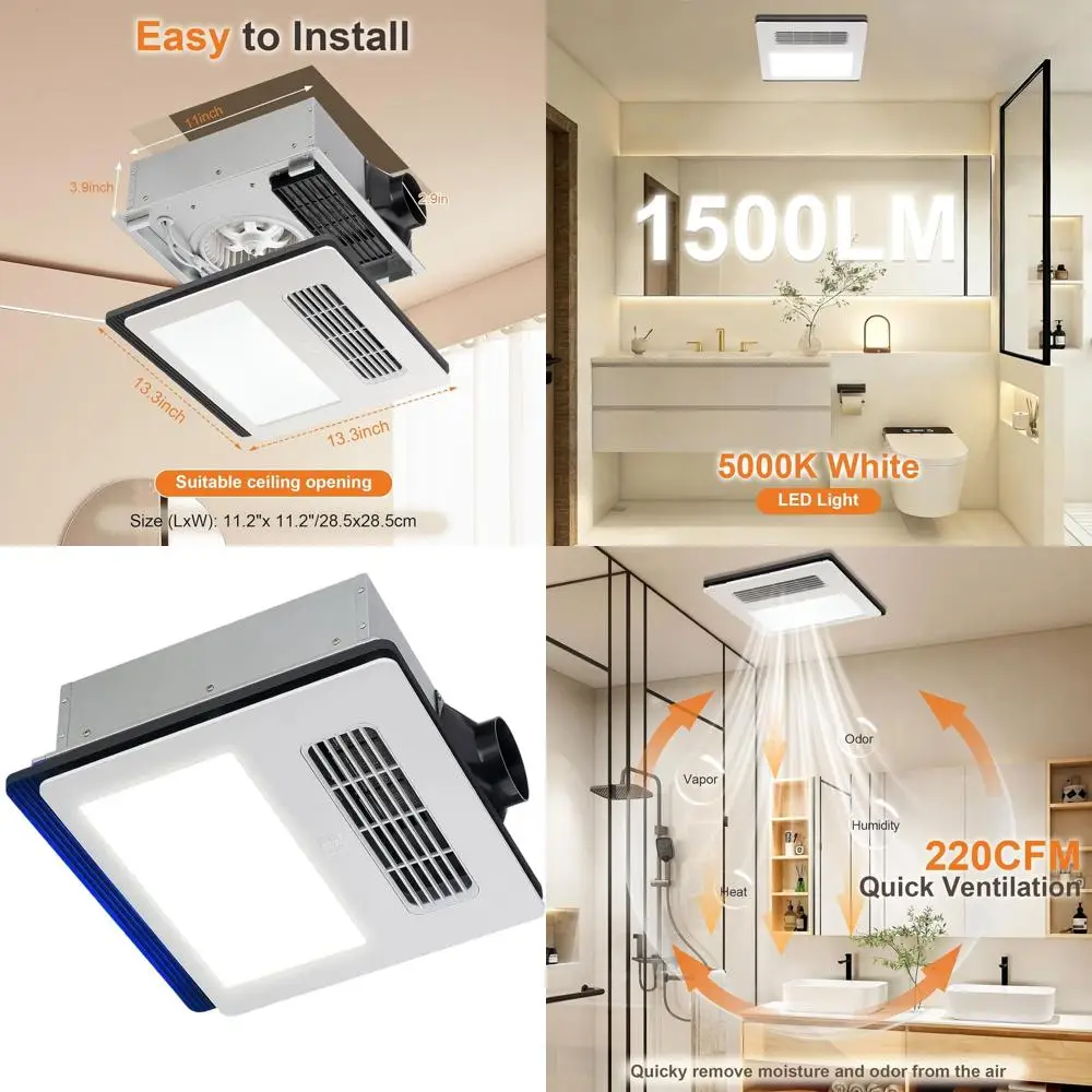 1800W 4-in-1 Bathroom Exhaust Fan with LED Light, Heater, and Remote Control
1800W 4-in-1 Bathroom Exhaust Fan with LED Light, Heater, and Remote Control