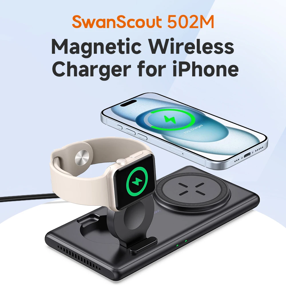 SwanScout 502M Wireless Charger for iPhone 16 15 14 13 12 Series Magnetic Charging Station For Apple Watch 9-1 for Airpods 4 3 2
SwanScout 502M Wireless Charger for iPhone 16 15 14 13 12 Series Magnetic Charging Station For Apple Watch 9-1 for Airpods 4 3 2