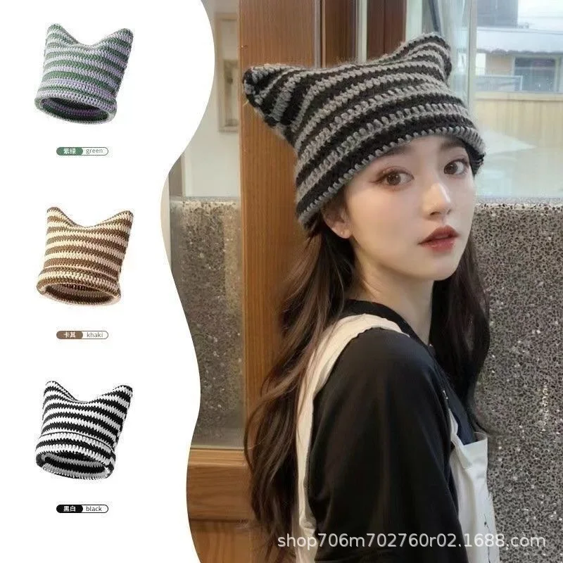 New Japanese Streetwear Harajuku Beanie Little Devil Striped Knitted Hat Women Girls Autumn Winter Cute Cat Ears Cap
New Japanese Streetwear Harajuku Beanie Little Devil Striped Knitted Hat Women Girls Autumn Winter Cute Cat Ears Cap