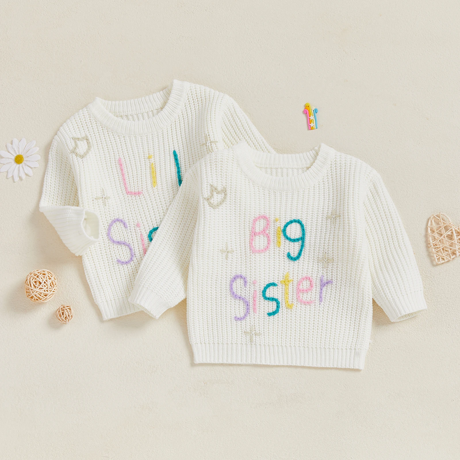 Baby Girls Sweater Tops Big Sister Outfit Casual Letter Embroidery Round Neck Infant Pullover Knitwear for Toddler
Baby Girls Sweater Tops Big Sister Outfit Casual Letter Embroidery Round Neck Infant Pullover Knitwear for Toddler