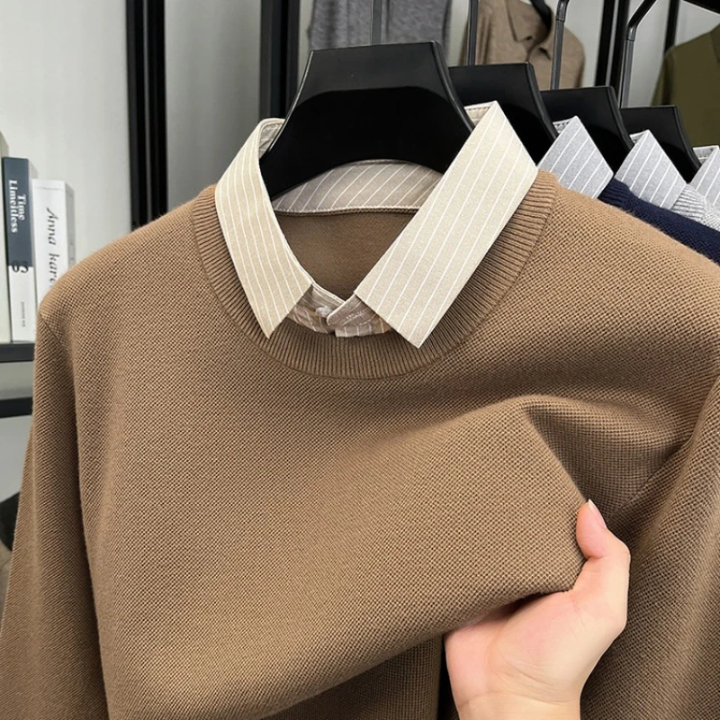 Men's 500g Wool-Blend Knit Sweater - Camel Fake Layered Collar (Black/Navy/Light Gray) Vintage Business Casual Style
Men's 500g Wool-Blend Knit Sweater - Camel Fake Layered Collar (Black/Navy/Light Gray) Vintage Business Casual Style