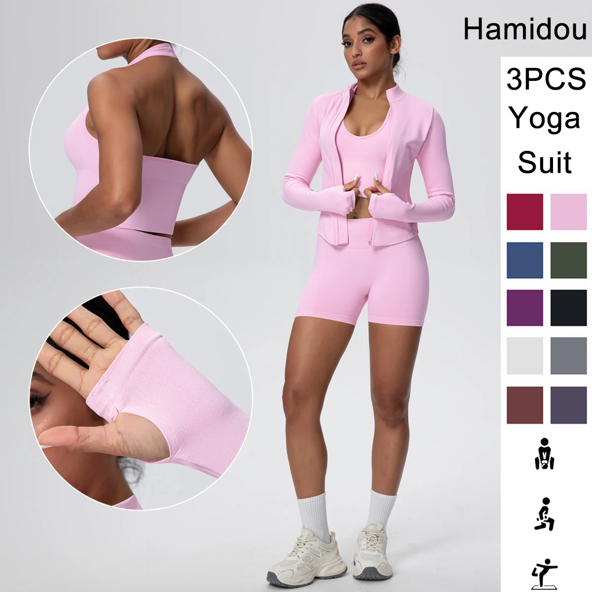 Женский спортивный комплект для йоги из 3 предметов, сексуальный бюстгальтер с бретельками на шее, йога на молнии с длинными рукавами, летние дышащие шорты для спортзала, комплект для бега, тренировок, йоги
Женский спортивный комплект для йоги из 3 предметов, сексуальный бюстгальтер с бретельками на шее, йога на молнии с длинными рукавами, летние дышащие шорты для спортзала, комплект для бега, тренировок, йоги