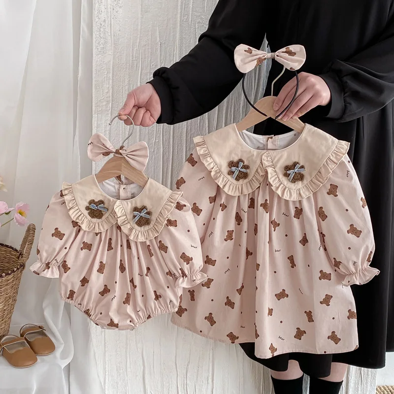 Little Sister Big Sister Matching Cotton Outfit Bear Print Baby Clothes Twins Cute Toddler Infant Bodysuit Girls Collar Dresses
Little Sister Big Sister Matching Cotton Outfit Bear Print Baby Clothes Twins Cute Toddler Infant Bodysuit Girls Collar Dresses