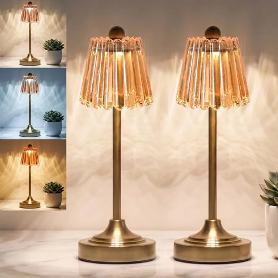 Set of 2 Small Vintage Rechargeable Cordless Table Lamp, Glass Shade, 3 Color Dimming, 5200mAh Battery Operated LED Touch Accen
Set of 2 Small Vintage Rechargeable Cordless Table Lamp, Glass Shade, 3 Color Dimming, 5200mAh Battery Operated LED Touch Accen