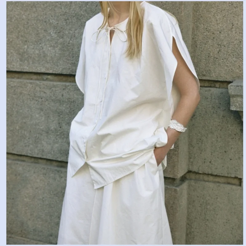 Loose round neck lace up pure cotton women's 26 year spring/summer new item single breasted cape style top shirt
Loose round neck lace up pure cotton women's 26 year spring/summer new item single breasted cape style top shirt