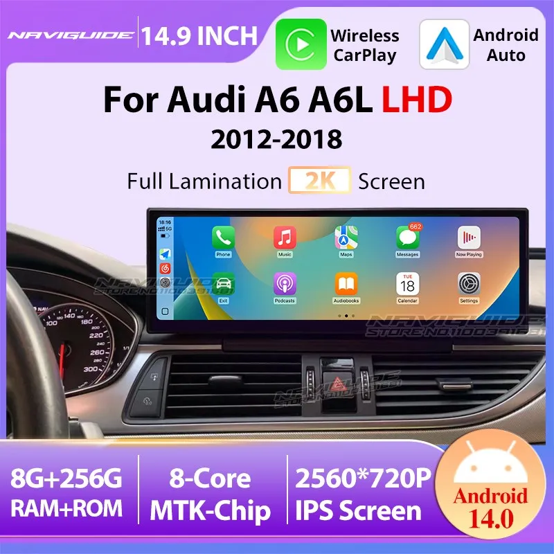 NAVIGUIDE 14.9'' Android 14 Car Multimedia Player For Audi A6 A6L LHD 2012-2018 Wireless CarPlay Auto GPS Navigaiton BT Headunit
NAVIGUIDE 14.9'' Android 14 Car Multimedia Player For Audi A6 A6L LHD 2012-2018 Wireless CarPlay Auto GPS Navigaiton BT Headunit