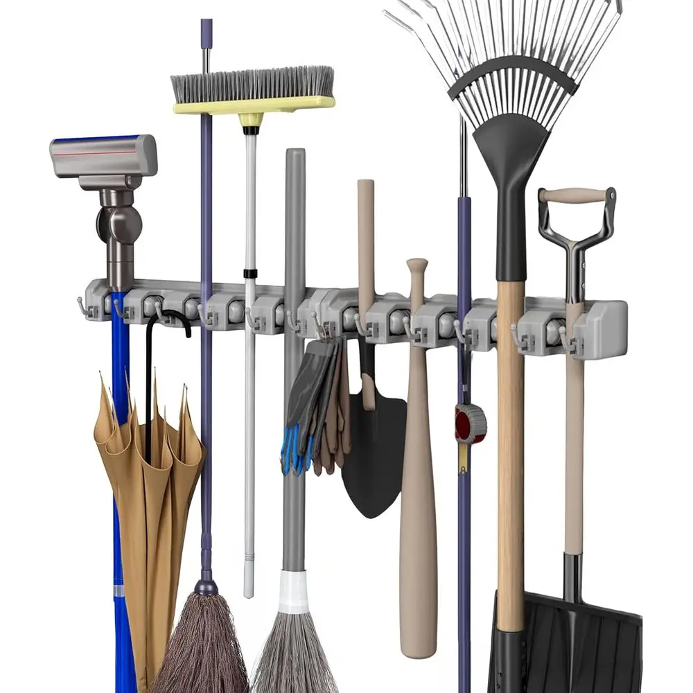 2-Pack Wall Mount Organizer with 5 Slots and 6 Hooks for Brooms, Mops, and More - Home and Garage Storage
2-Pack Wall Mount Organizer with 5 Slots and 6 Hooks for Brooms, Mops, and More - Home and Garage Storage