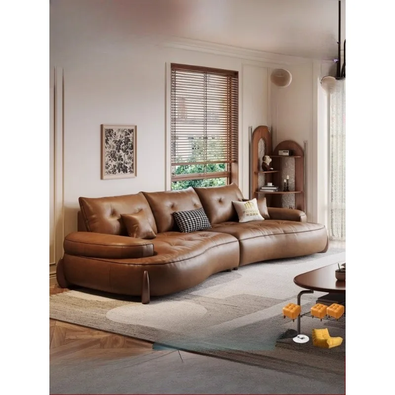 Leather sofa home living room modern brown retro Italian minimalist curved sofa
Leather sofa home living room modern brown retro Italian minimalist curved sofa