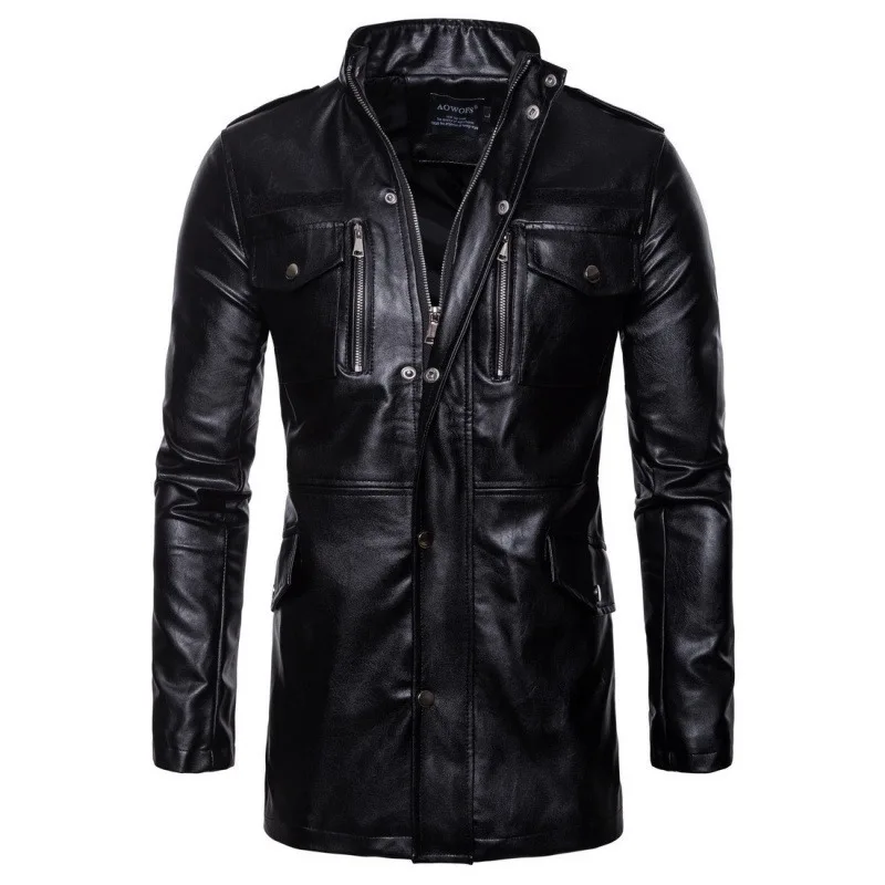Autumn Winter New Solid-color Mid-length Men Leather Jacket Stand-up Collar Four-pocket Motorcycle Leather Jacket European Size
Autumn Winter New Solid-color Mid-length Men Leather Jacket Stand-up Collar Four-pocket Motorcycle Leather Jacket European Size