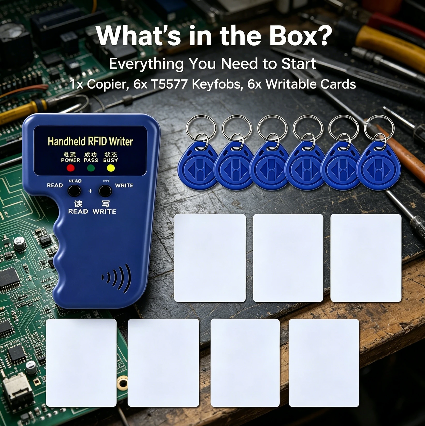 DIXSG 125kHz Portable RFID Reader Writer – Programmable Smart ID Card Copier for T5577 EM4305