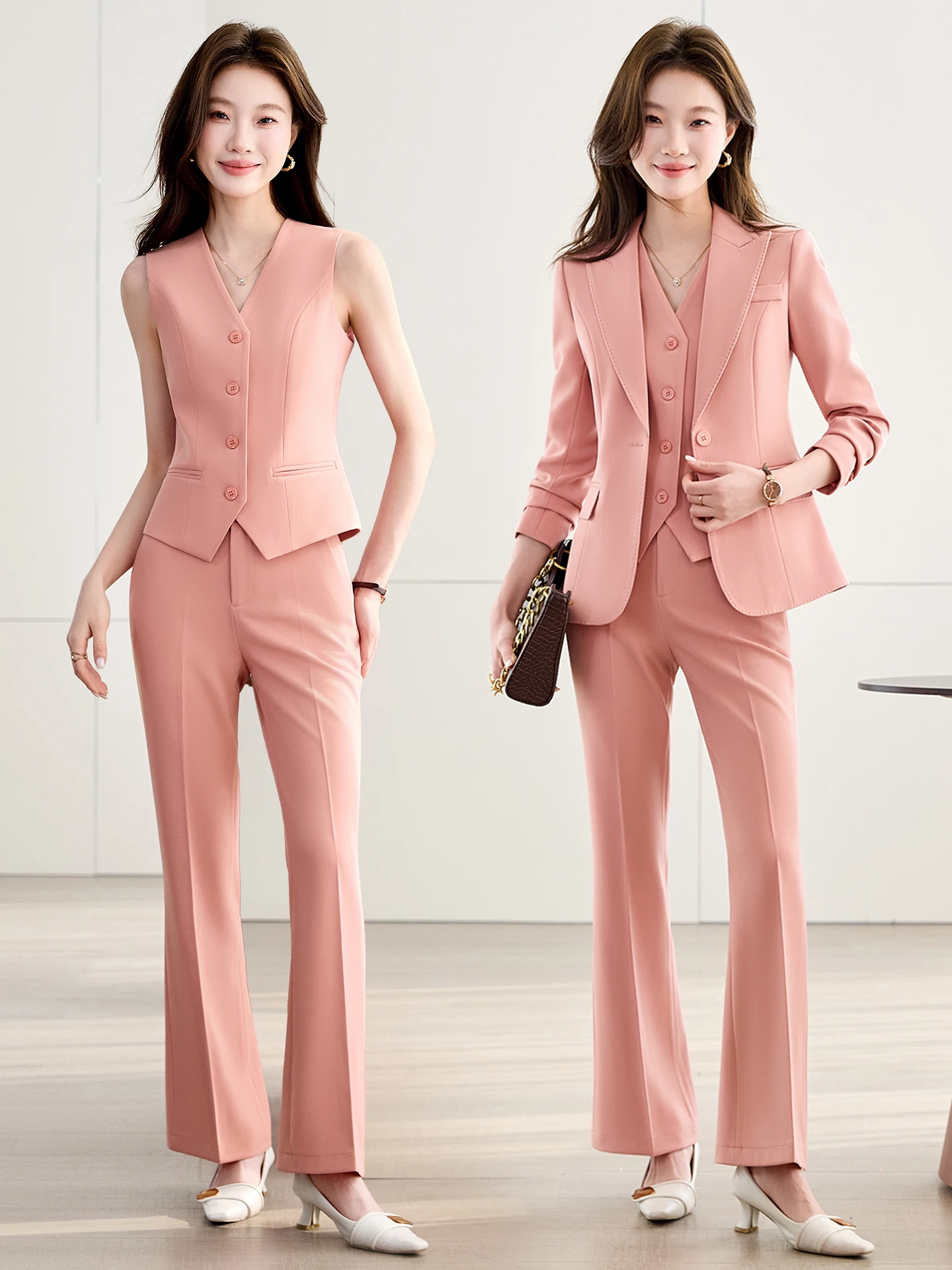 Pink Suit Jacket And Vest Set Women's Professional Commute Fashion 2026 New Spring High-End Style Ladies' Business Coat
Pink Suit Jacket And Vest Set Women's Professional Commute Fashion 2026 New Spring High-End Style Ladies' Business Coat