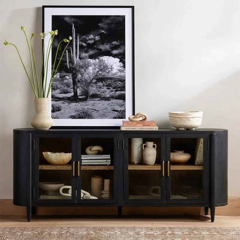 American retro old solid wood TV cabinet, living room light luxury curved oak dining side cabinet floor storage cabinet
American retro old solid wood TV cabinet, living room light luxury curved oak dining side cabinet floor storage cabinet