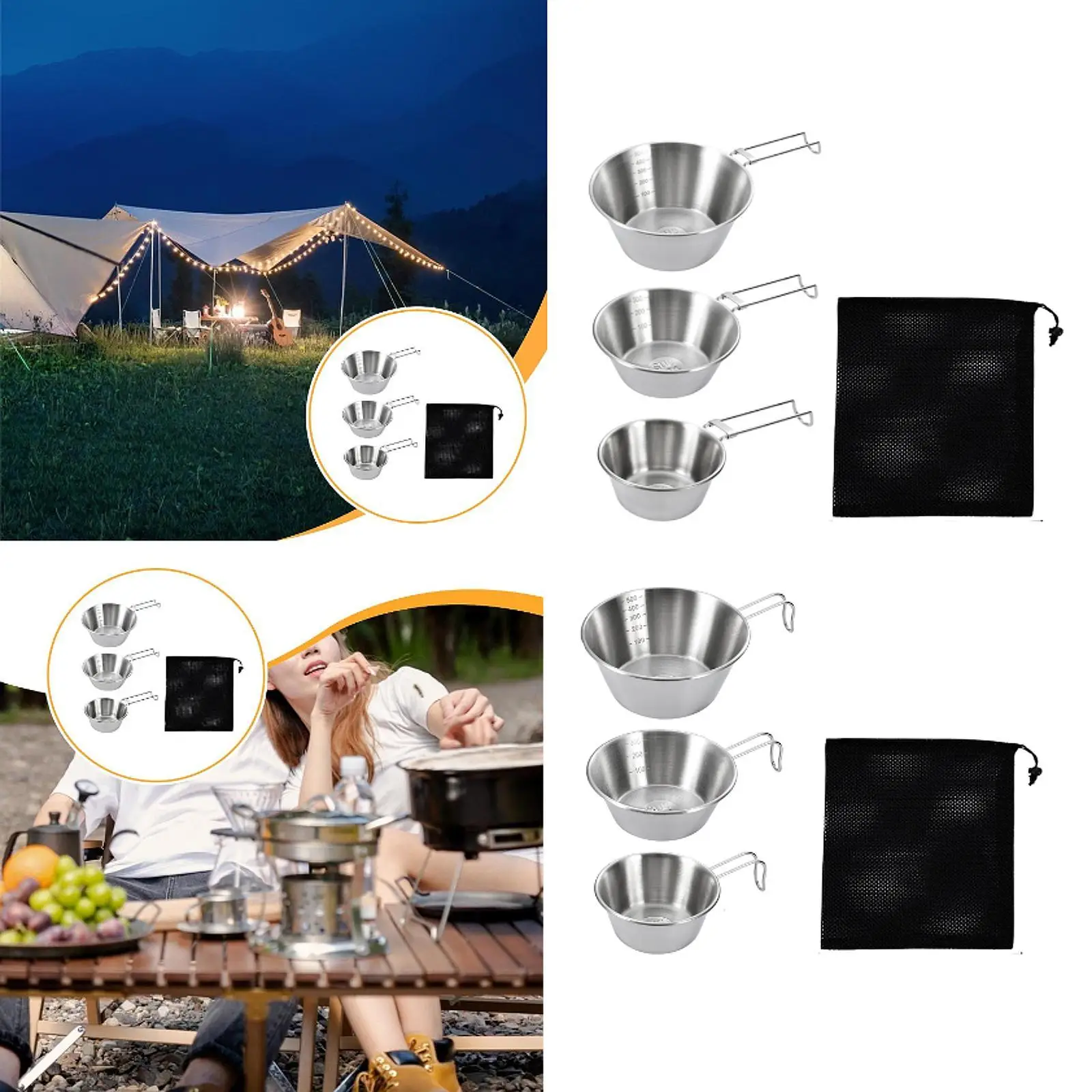 3Pcs Camping Bowls Tableware Cookware with Mesh Bag Stainless Steel Camp Bowls Dinnerware for Hiking Kitchen Barbecue Outdoor
3Pcs Camping Bowls Tableware Cookware with Mesh Bag Stainless Steel Camp Bowls Dinnerware for Hiking Kitchen Barbecue Outdoor