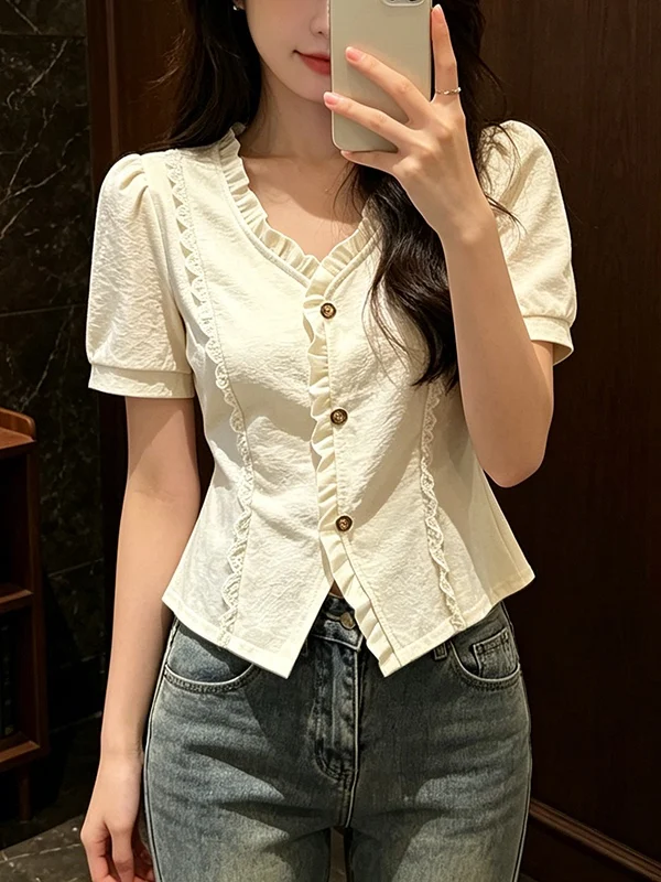plus Size Women's Summer New Style Apricot Bubble Sleeve Waist Cinched Short Sleeve Shirt Versatile Slimming Anti-Aging Top
plus Size Women's Summer New Style Apricot Bubble Sleeve Waist Cinched Short Sleeve Shirt Versatile Slimming Anti-Aging Top