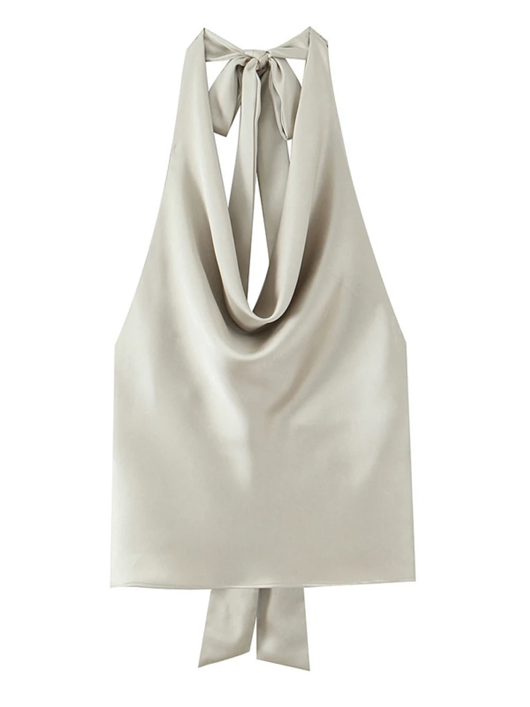 Women Casual Satin Halter Top with Adjustable Tie Sleeveless Open Back Solid Collar Vest Summer Beach Style Casual Female Blouse
Women Casual Satin Halter Top with Adjustable Tie Sleeveless Open Back Solid Collar Vest Summer Beach Style Casual Female Blouse