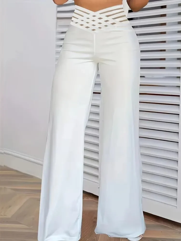 Fashion Patch High Waist Women's Flared Pants Casual Crisscross Sheer Mesh Pant Solid Color Wide Leg Woman White Long Trousers
Fashion Patch High Waist Women's Flared Pants Casual Crisscross Sheer Mesh Pant Solid Color Wide Leg Woman White Long Trousers