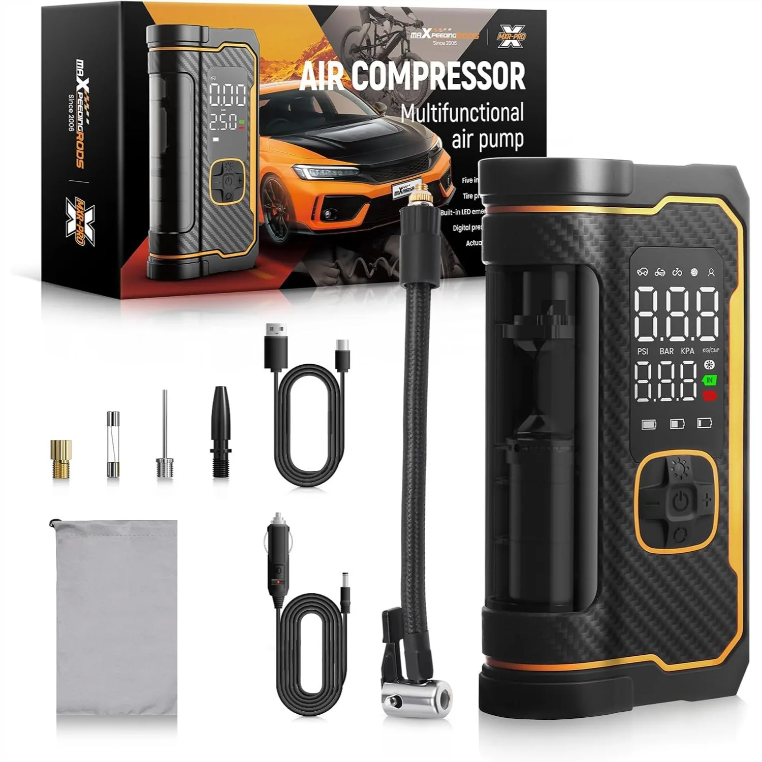 Portable Air Compressor Tire Inflator 150PSI, 4X Faster Auto Shut-off Digital Gauge Cordless Car Tire Pump for Car Bike
Portable Air Compressor Tire Inflator 150PSI, 4X Faster Auto Shut-off Digital Gauge Cordless Car Tire Pump for Car Bike