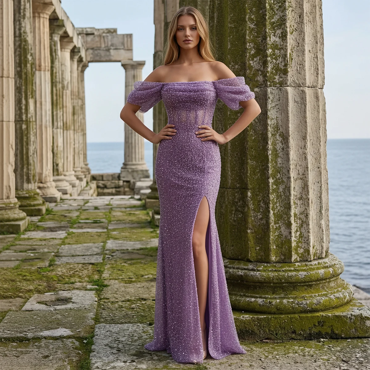 Luxury Beaded Sparkly Evening Gown With Slit Mermaid Prom Dresses With Slit Off Shoulder Formal Pageant Dress
Luxury Beaded Sparkly Evening Gown With Slit Mermaid Prom Dresses With Slit Off Shoulder Formal Pageant Dress