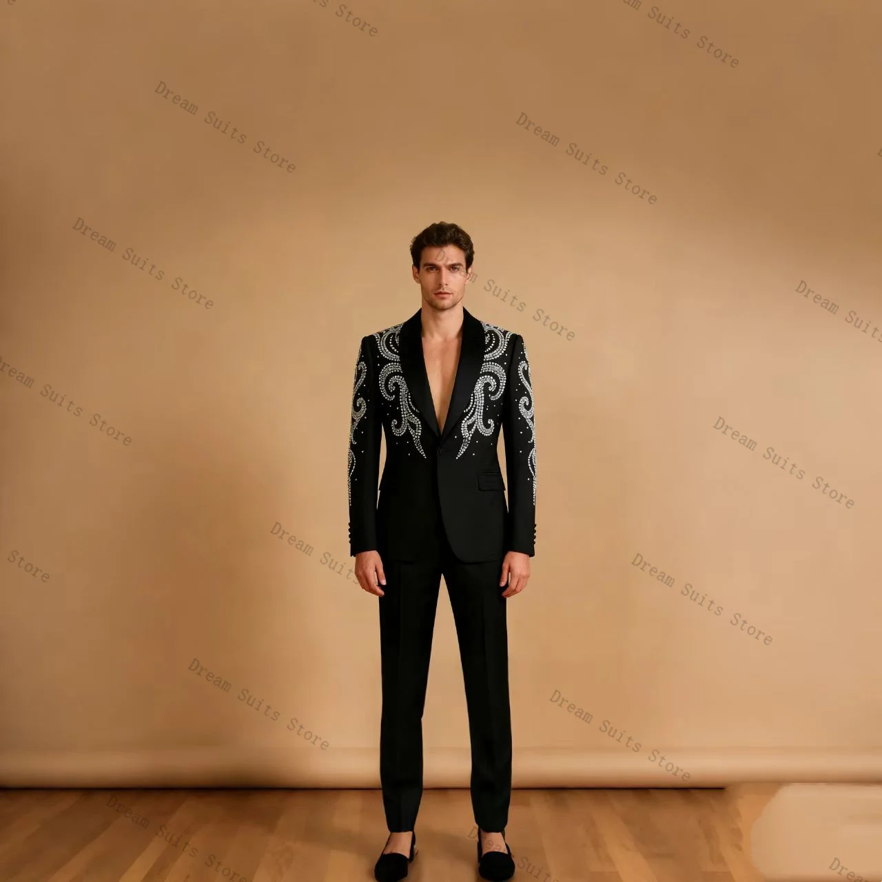 Luxury Black Men Suit Set 2 Piece Crystals Blazer+Pants Trousers Customized Formal Office Business Jacket Wedding Tuxedos Coat
Luxury Black Men Suit Set 2 Piece Crystals Blazer+Pants Trousers Customized Formal Office Business Jacket Wedding Tuxedos Coat