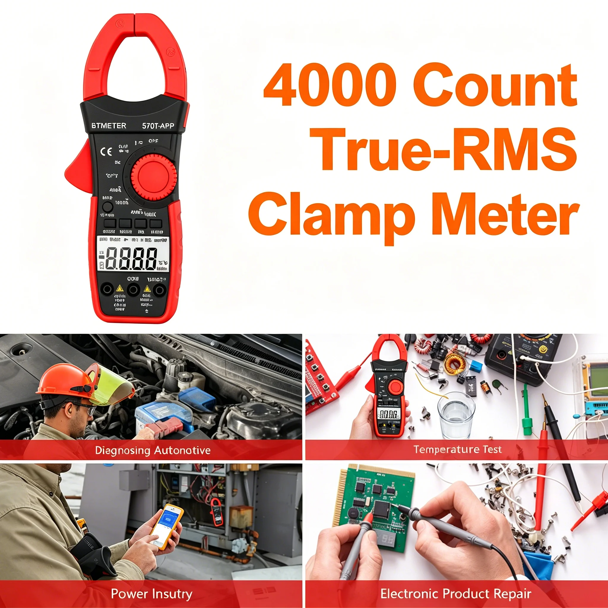 HP570T Bluetooth APP Clamp Meter 1000A TRMS 4000 Counts, Auto-Ranging AC/DC Current with Backlight for Field & Plant Work
HP570T Bluetooth APP Clamp Meter 1000A TRMS 4000 Counts, Auto-Ranging AC/DC Current with Backlight for Field & Plant Work