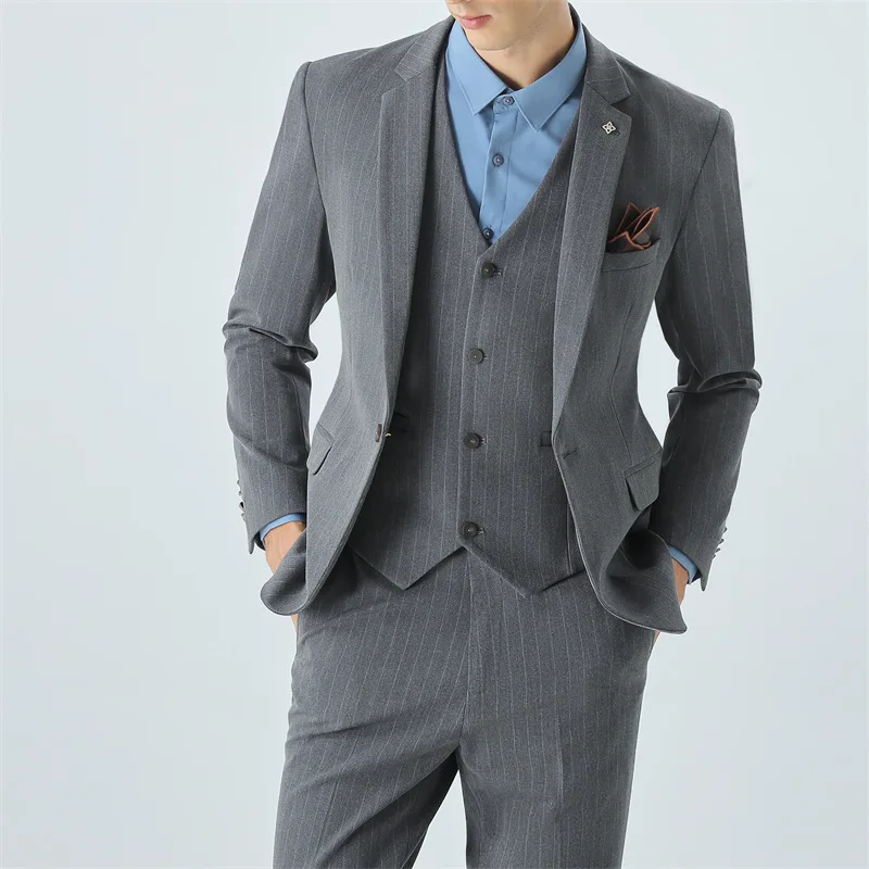 Men 3-piece Outfit Striped Turn Down Collar Blazer Male Single-breasted V-neck Vest Straight-leg Pant Man Wedding Groom Suit Set
Men 3-piece Outfit Striped Turn Down Collar Blazer Male Single-breasted V-neck Vest Straight-leg Pant Man Wedding Groom Suit Set