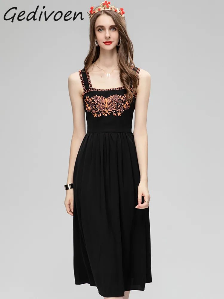 Gedivoen Summer Fashion Designer Black Vintage Sling Dress Women Square Collar Backless Embroidery Beading High Waist Long Dress
Gedivoen Summer Fashion Designer Black Vintage Sling Dress Women Square Collar Backless Embroidery Beading High Waist Long Dress