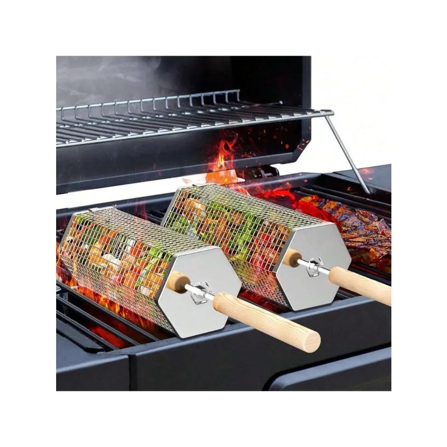 【New style】Rolling Grill Baskets 2PCS, Hexagon , Removable Wooden Handle, 304 Stainless Steel, Nesting Grilling Net, BBQ Access
【New style】Rolling Grill Baskets 2PCS, Hexagon , Removable Wooden Handle, 304 Stainless Steel, Nesting Grilling Net, BBQ Access