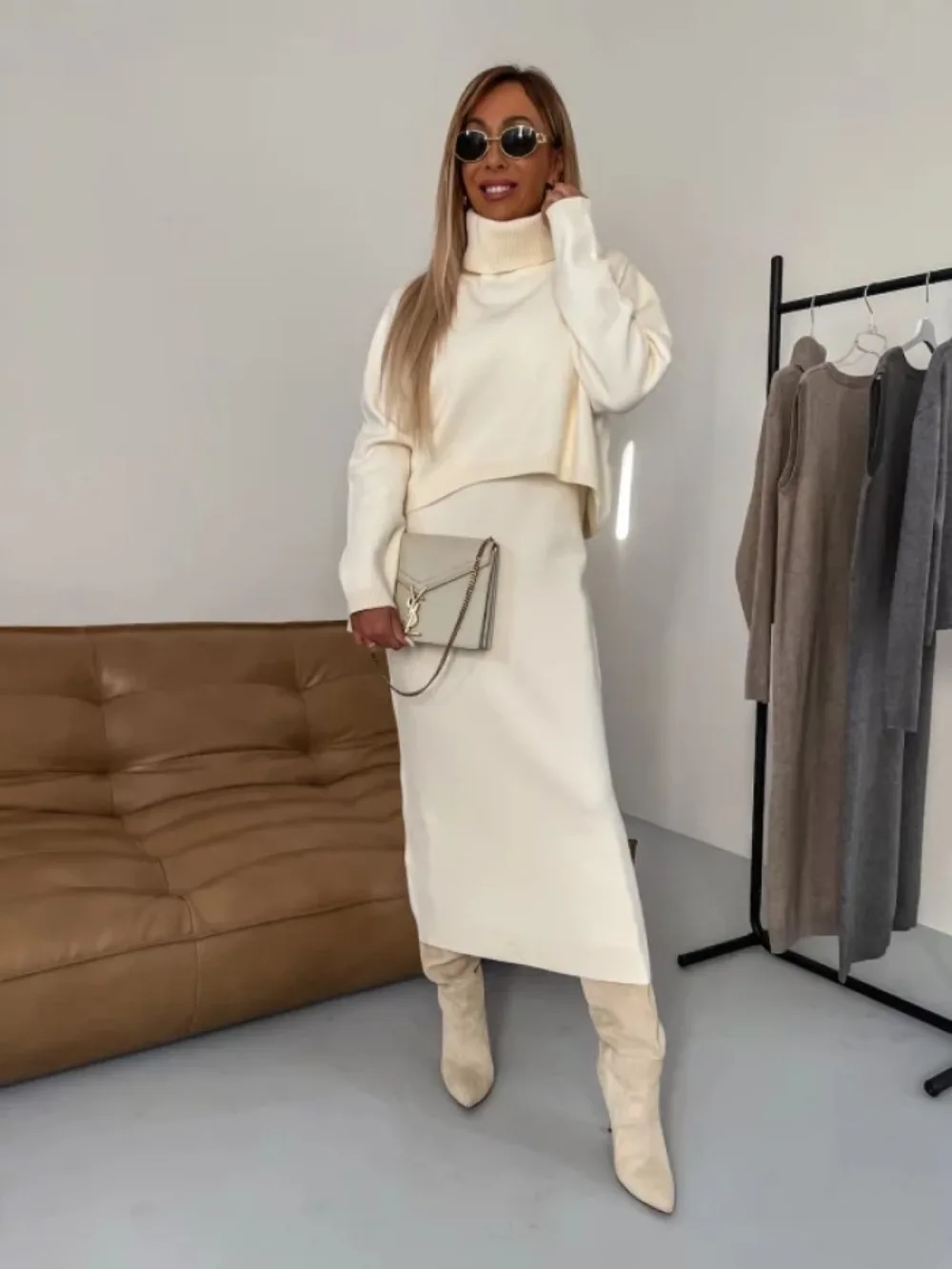 Knit Two Piece Sets Women Turtleneck Pullover Skirts Set Spring Autumn Winter Clothing Fashion Knitted Tracksuit Matching Sets
Knit Two Piece Sets Women Turtleneck Pullover Skirts Set Spring Autumn Winter Clothing Fashion Knitted Tracksuit Matching Sets