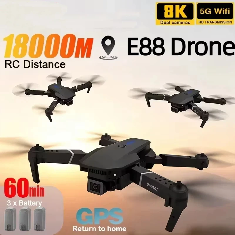 New E88 Pro WIFI FPV Drone Wide Angle HD 8K Dual Camera Height Hold RC 18000m Foldable Quadcopter Drone Helicopter Toys
New E88 Pro WIFI FPV Drone Wide Angle HD 8K Dual Camera Height Hold RC 18000m Foldable Quadcopter Drone Helicopter Toys