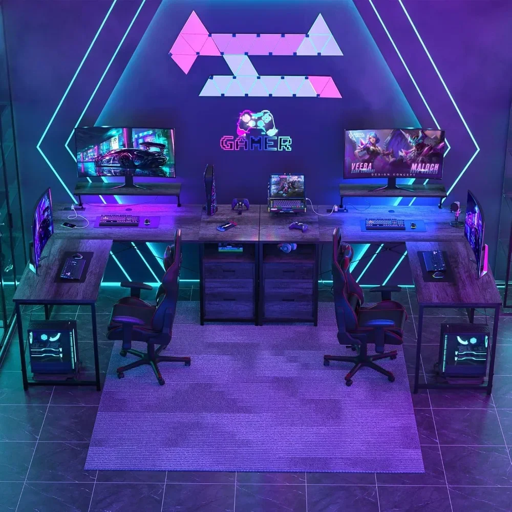 L-Shaped Desk with Power Outlet and LED Strip, Reversible File Drawer and Monitor Stand, Gaming Table Writing Desk for Home
L-Shaped Desk with Power Outlet and LED Strip, Reversible File Drawer and Monitor Stand, Gaming Table Writing Desk for Home