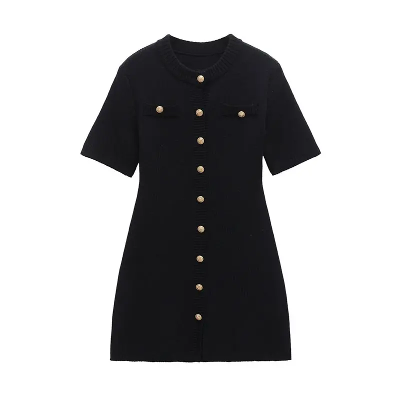 Female Casual Ribbed Knit Short Dress Short Sleeve Crewneck A Line Mini Sweater Dress With Decorative Button Black M-A74P
Female Casual Ribbed Knit Short Dress Short Sleeve Crewneck A Line Mini Sweater Dress With Decorative Button Black M-A74P