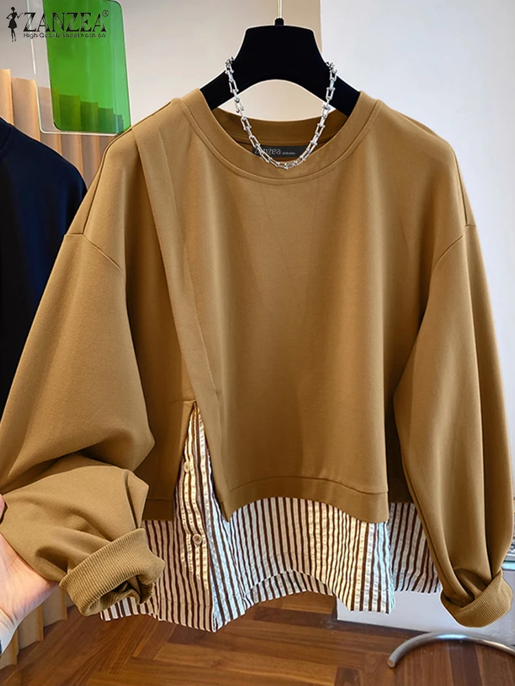 ZANZEA Fashion Loose Stripes Splicing Hoodies Women Long Sleeve 2024 Autumn Fake Two Piece O-Neck Sweatshirt Front Slit Pullover
ZANZEA Fashion Loose Stripes Splicing Hoodies Women Long Sleeve 2024 Autumn Fake Two Piece O-Neck Sweatshirt Front Slit Pullover