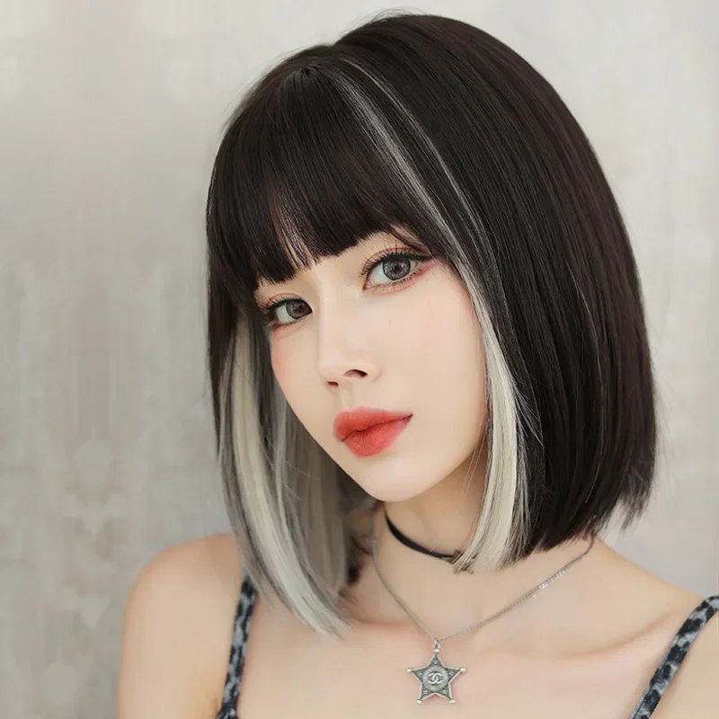 Woman Wigs Short Straight Bob Wigs Black with white Highlight Synthetic Hair Wig for Women Daily Cosplay Heat Resistant Fiber
Woman Wigs Short Straight Bob Wigs Black with white Highlight Synthetic Hair Wig for Women Daily Cosplay Heat Resistant Fiber