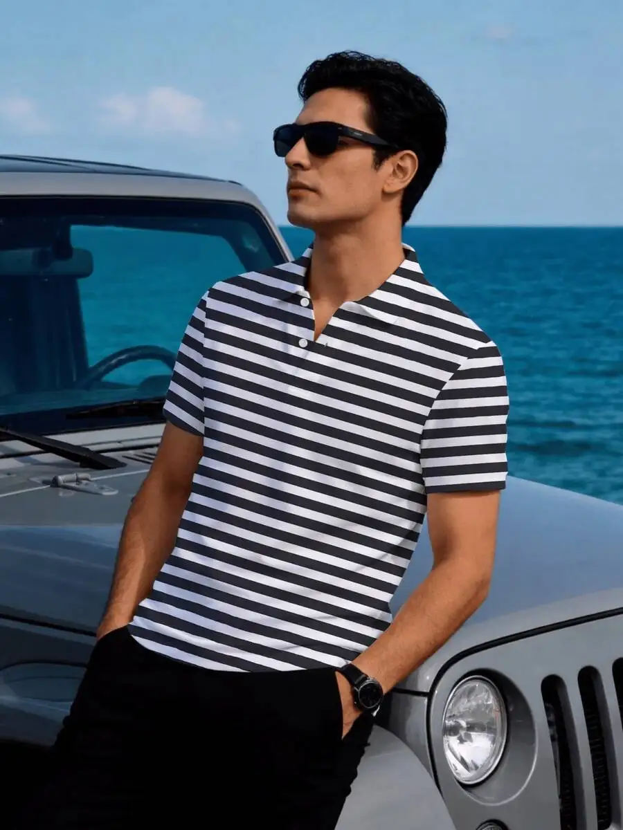 Mens Black And White Striped Casual Shirt Short Sleeve 100% Polyester
Mens Black And White Striped Casual Shirt Short Sleeve 100% Polyester