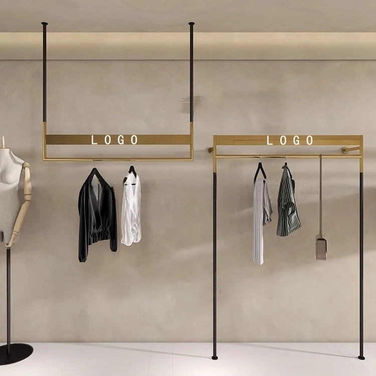 Clothing store display rack on the wall, black clothes rod, titanium hanger, stainless steel display rack for men's and women's
Clothing store display rack on the wall, black clothes rod, titanium hanger, stainless steel display rack for men's and women's
