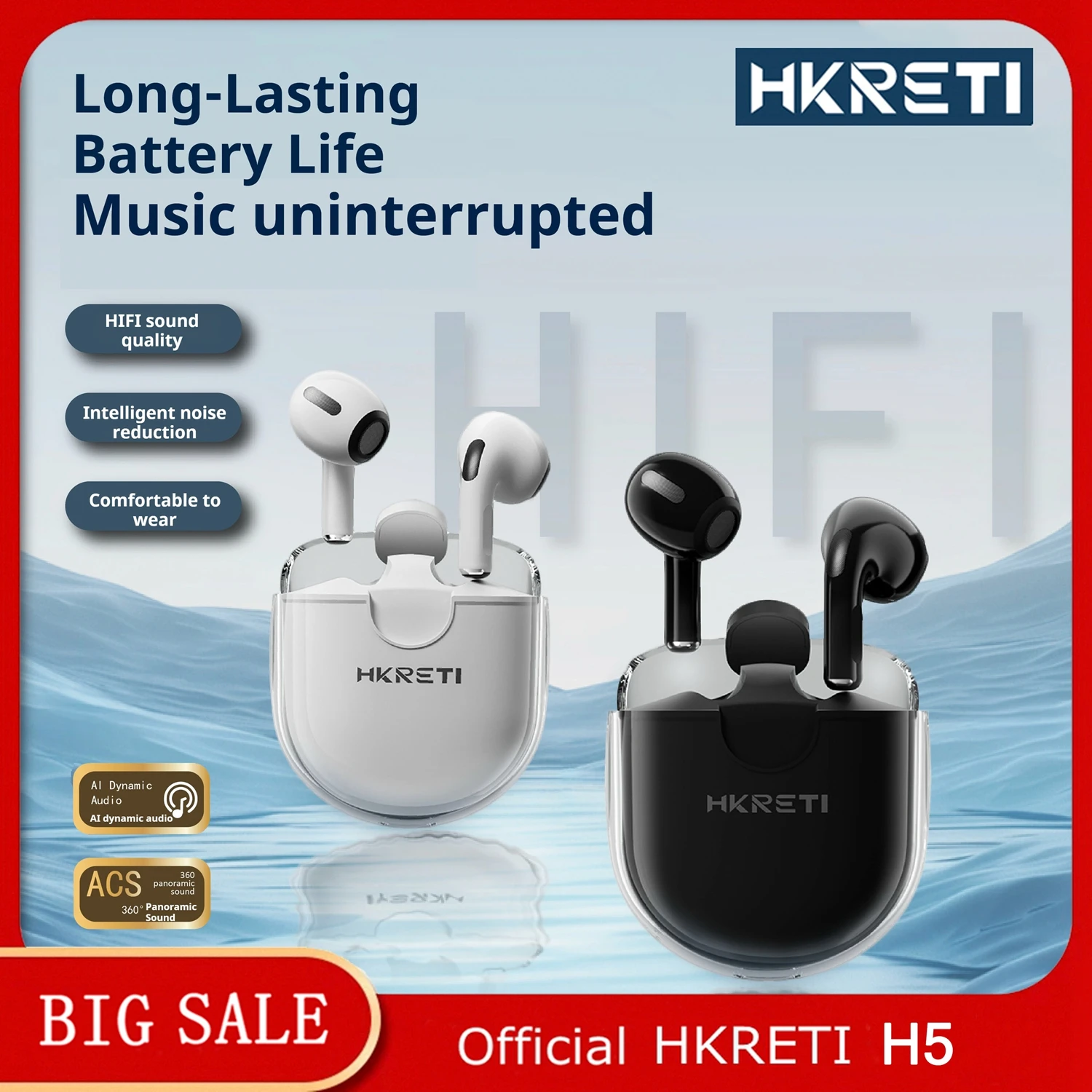 HKRETI H5 Wireless Bluetooth Headphones Sports Dual Stereo Noise Cancelling Waterproof TWS Earbuds Touch Long Standby Compatible
HKRETI H5 Wireless Bluetooth Headphones Sports Dual Stereo Noise Cancelling Waterproof TWS Earbuds Touch Long Standby Compatible