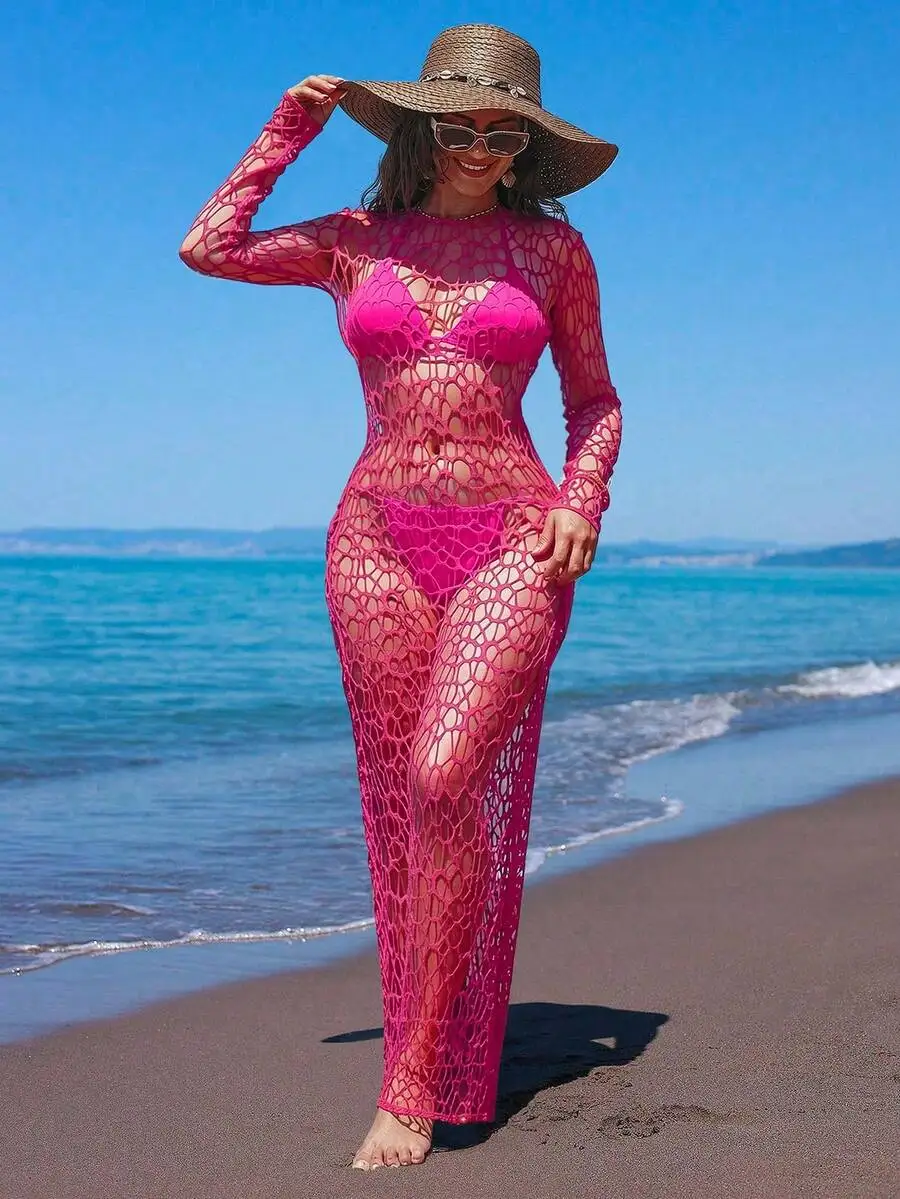 Womens Crochet See Through Cover Up Dress With Bikini Set Solid Color Beach Swimwear
Womens Crochet See Through Cover Up Dress With Bikini Set Solid Color Beach Swimwear