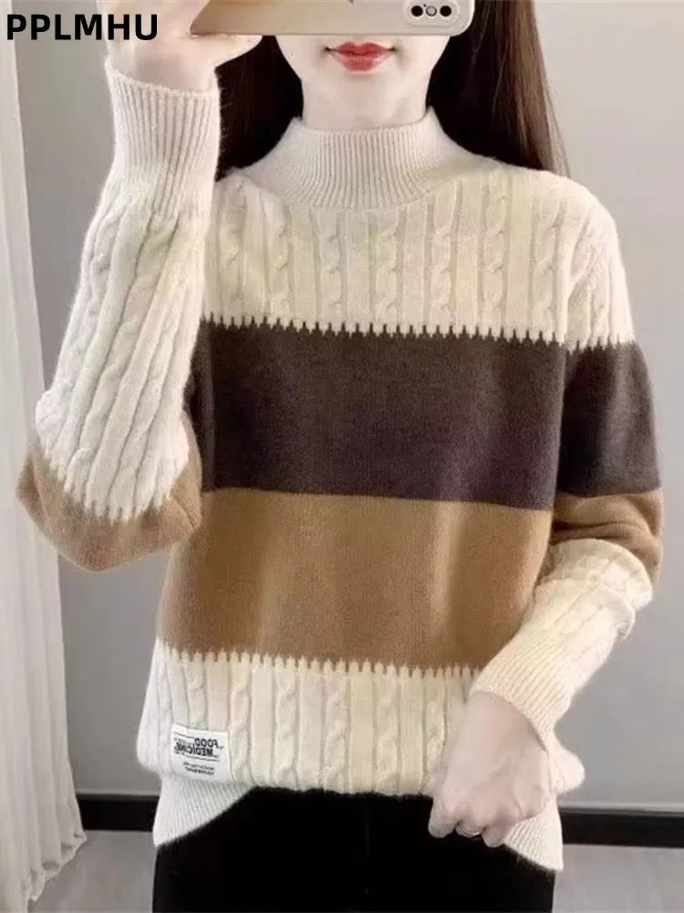 Half High Collar Women's Casual Sweater Baggy Thicked Color Blocked Knitted Bottomed Tee Fashion Korean Knitwear Pullover Top
Half High Collar Women's Casual Sweater Baggy Thicked Color Blocked Knitted Bottomed Tee Fashion Korean Knitwear Pullover Top