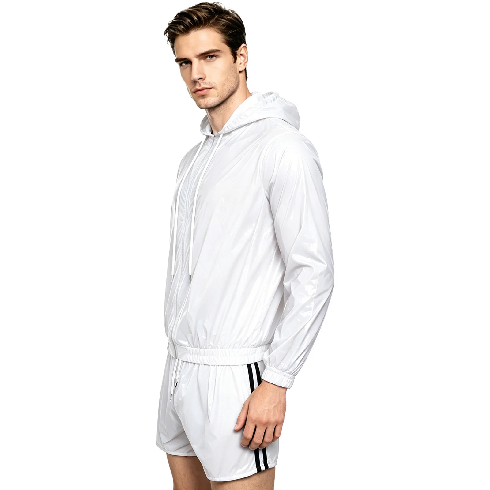 Adults Mens Waterproof Hooded Jacket Windbreaker Long Sleeve Front Zip Top with Built In Briefs Boxer Shorts Sweat Outfit
Adults Mens Waterproof Hooded Jacket Windbreaker Long Sleeve Front Zip Top with Built In Briefs Boxer Shorts Sweat Outfit