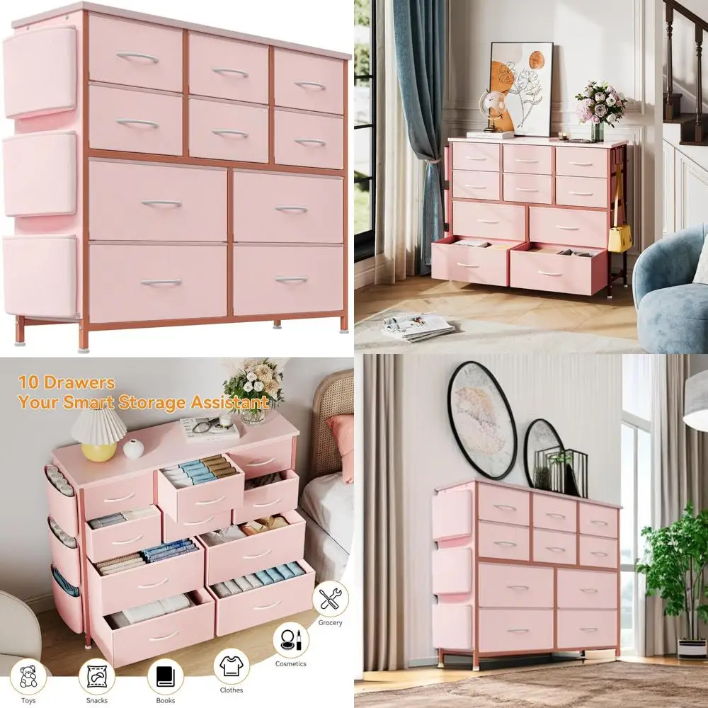 10-Drawer Fabric Storage Dresser with Side Pockets for Kids Bedroom, Perfect for Bedroom Organization and Kids Room Decor
10-Drawer Fabric Storage Dresser with Side Pockets for Kids Bedroom, Perfect for Bedroom Organization and Kids Room Decor