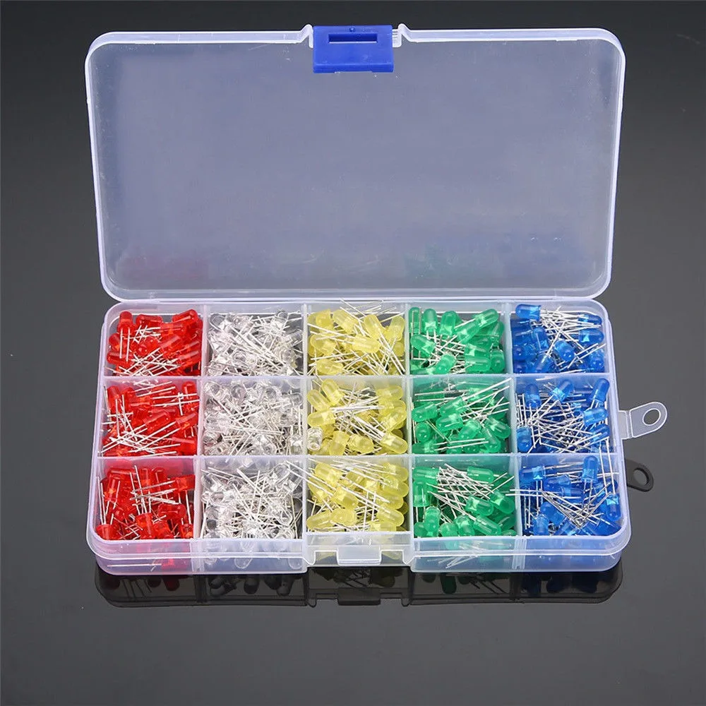 500pcs 5mm LED Diodes Kit (White Red Blue Green Yellow) - Bulk Multicolor Assorted Lights, Box Sorted for DIY Projects
500pcs 5mm LED Diodes Kit (White Red Blue Green Yellow) - Bulk Multicolor Assorted Lights, Box Sorted for DIY Projects