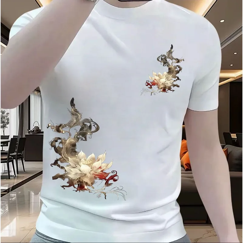2025 summer new fashion lotus printed T-shirt Men's T-shirt heavy high street design sense of half sleeve breathable top
2025 summer new fashion lotus printed T-shirt Men's T-shirt heavy high street design sense of half sleeve breathable top